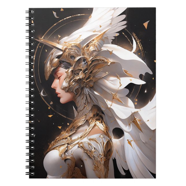 Caderno Espiral Angel In White Armor Fantasy Art (Frente)