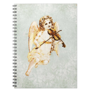 Caderno Espiral Angel reproduzindo um violino no fundo do papel de