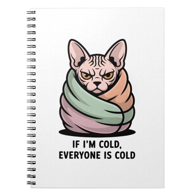 Caderno Espiral Angry Sphynx Cat Cold Humor Cartoon Art (Frente)