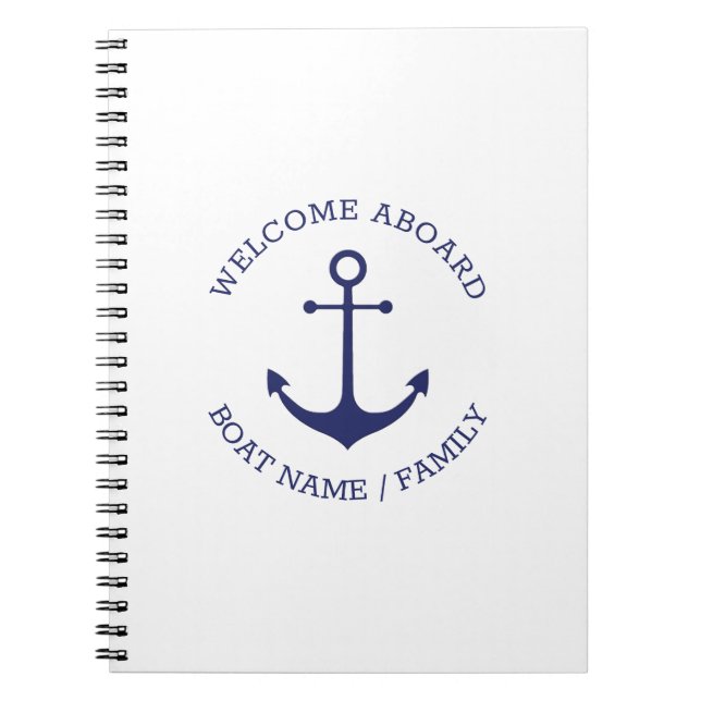 Caderno Espiral Ângulo náutico Nome do barco personalizado Bem-vin (Frente)