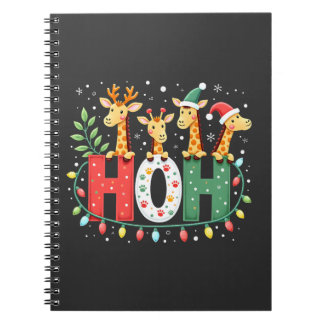 Caderno Espiral Animação de Girafa com Chapéu de Natal Santa Ho Ho