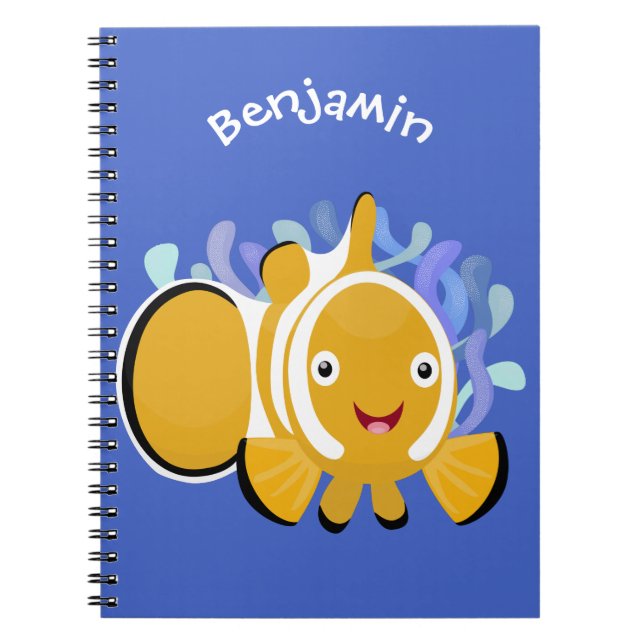 Caderno Espiral Animação de marisco feliz e bonito (Frente)