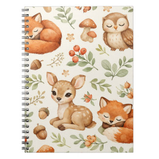 Caderno Espiral Animais da Floresta e Padrão de Frutas
