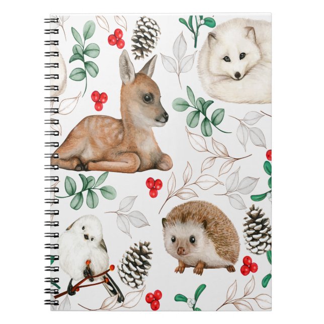 Caderno Espiral Animais de floresta Padrão natalino (Frente)
