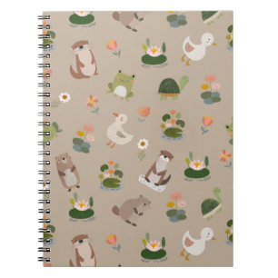 Caderno Espiral Animais de Lagoa & Almofadas de Nenúfar em Bege