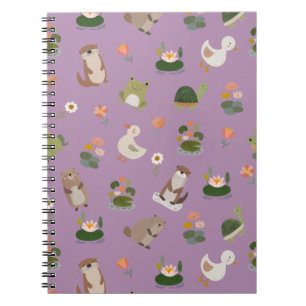Caderno Espiral Animais de Lagoa & Folhas de Nenúfar em Roxo Claro