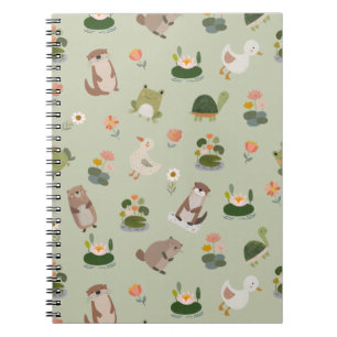 Caderno Espiral Animais de Lagoa & Folhas de Nenúfar em Verde Gin