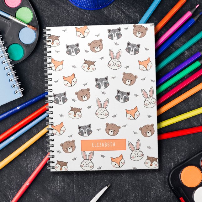 Caderno Espiral Animais de madeira de desenho animado fofo para cr (Criador carregado)
