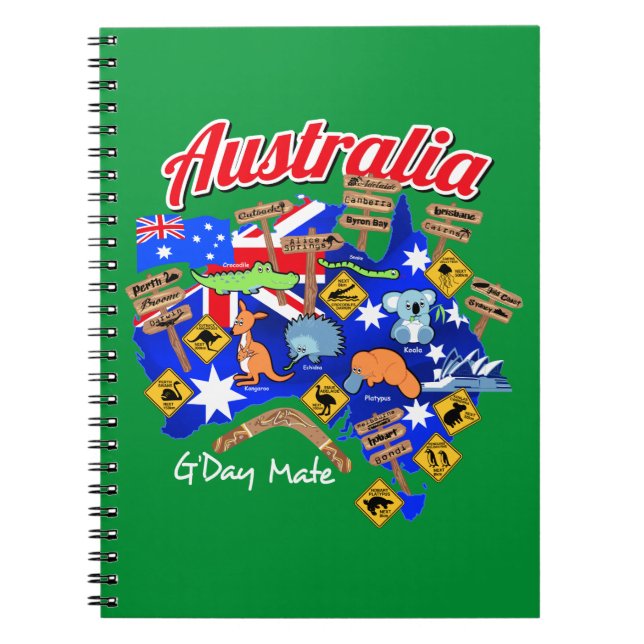 Caderno Espiral Animais e locais australianos (Frente)