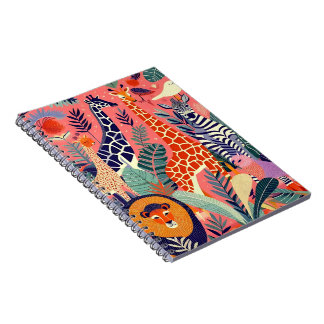 Caderno Espiral Animais e pássaros exóticos contemporâneos 1 rosa