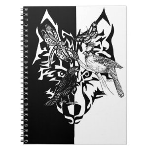 Caderno Espiral Animais Espirituosos em Preto e Branco