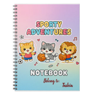 Caderno Espiral Animais Esportivos Fofos Arco-Íris Pastel Infantil