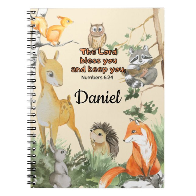 Caderno Espiral Animais Fofos da Floresta Escola Crianças Bênção E (Frente)