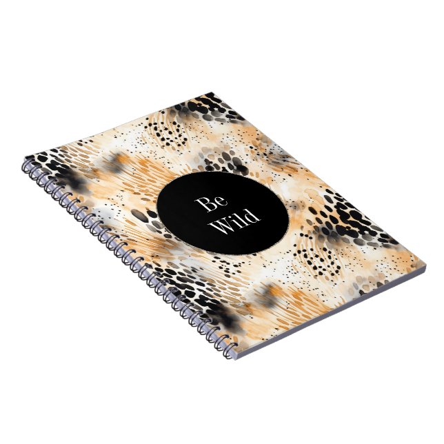 Caderno Espiral Animais-Leopardo-do-Creme Negro Selvagem (Lado Direito)
