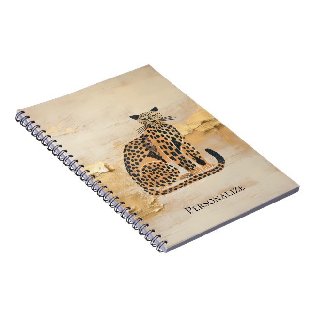 Caderno Espiral Animais Leopardo Dourados com Creme (Lado Direito)