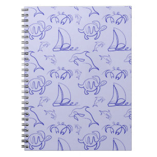 Caderno Espiral Animais marinhos e padrão de desenho de uma linha