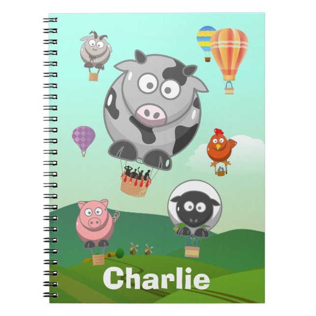 Caderno Espiral Animais Personalizados Da Exploração De Balões De  (Frente)