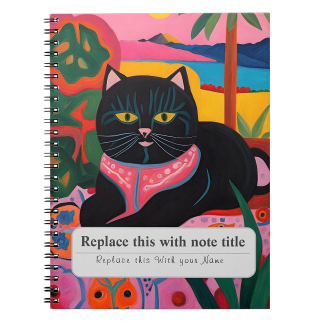 Caderno Espiral Animais Queirosos Personalizados - Gato Preto Cint (Frente)