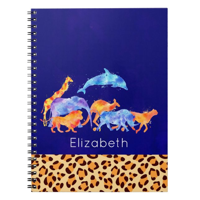 Caderno Espiral Animais selvagens com uma fronteira de impressão d (Frente)