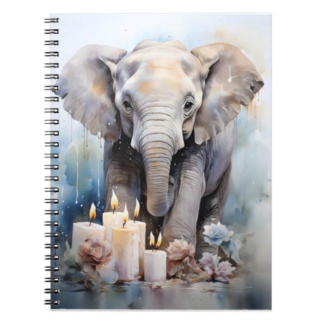Caderno Espiral Animais Selvagens Com Velas E Elefante De Flores (Frente)
