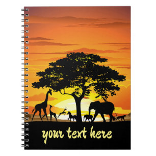 Caderno Espiral Animais Selvagens no Sunset da savana africana