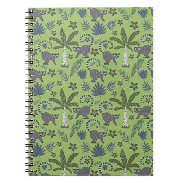Caderno Espiral Animais tropicais, sem soldadura, verdes e cinzas (Frente)