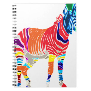 Caderno Espiral Animais Zebra Arco-íris Padrão Monogramado Festa