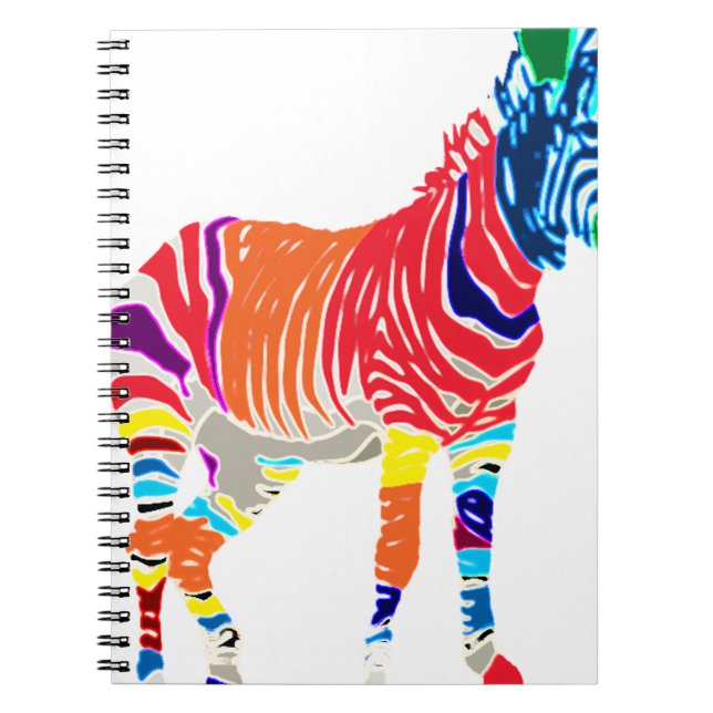 Caderno Espiral Animais Zebra Arco-íris Padrão Monogramado Festa (Frente)