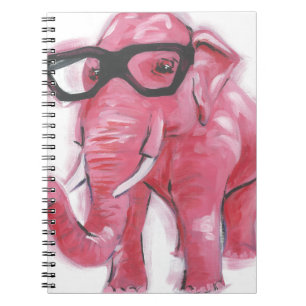 Caderno Espiral Animal  Elefante Rosa Em Óculos