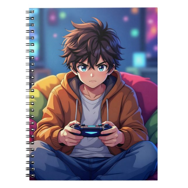Caderno Espiral Anime Boy playing Video Game  (Frente)