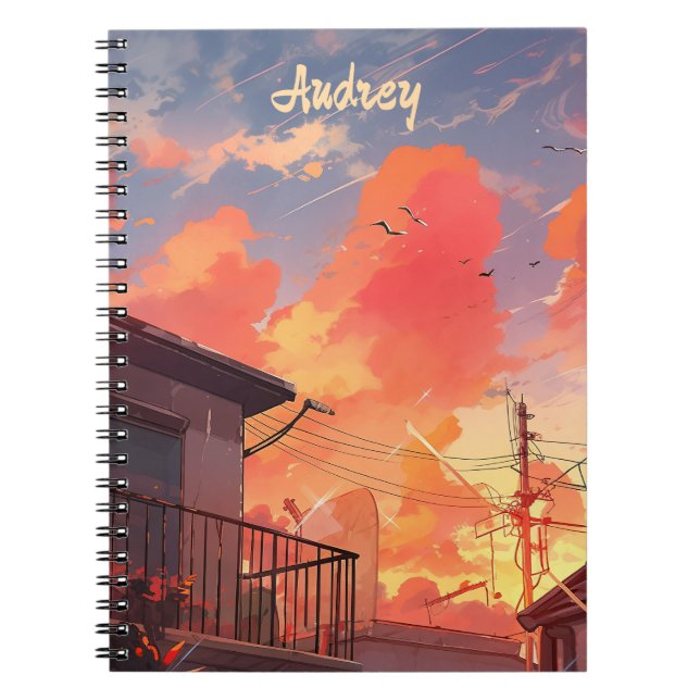 Caderno Espiral Anime Cityscape Sky Aesthetic - Anime Sunset (Frente)