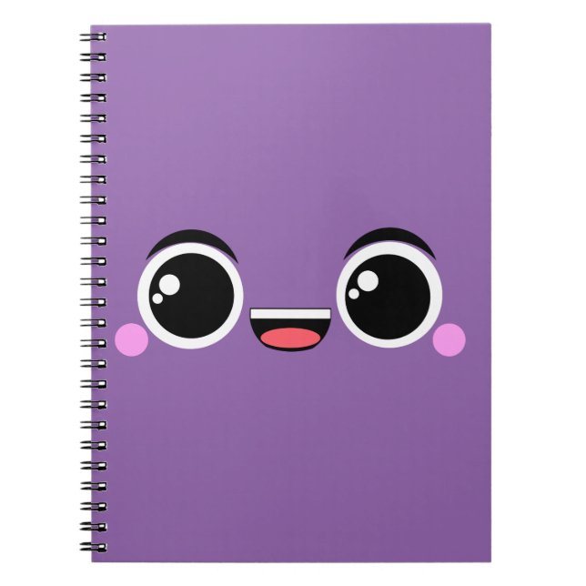 Caderno Espiral Anime Feliz Kawaii Enfrentado Roxo (Frente)