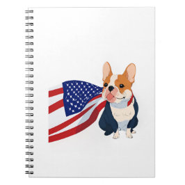 Caderno Espiral Anime French Bulldog com bandeira dos EUA