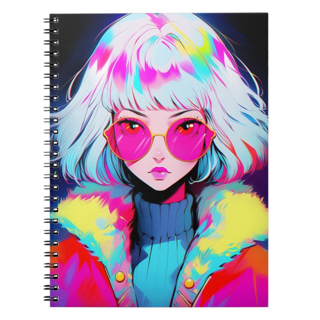 Caderno Espiral Anime Girl Modern Colorful Art (Frente)