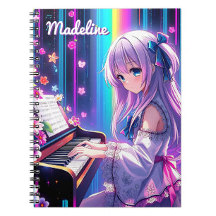 Caderno Espiral Anime Girl tocando Piano Personalizado
