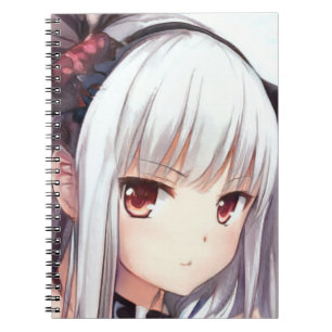 Caderno Espiral Anime irritada menina de cabelos prateados com olh