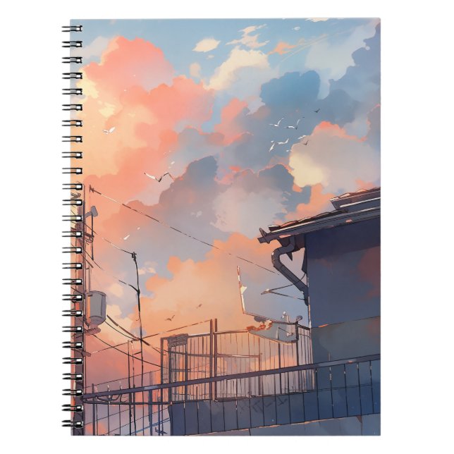 Caderno Espiral Anime Sunset - Aesthetic Cityscape - Golden Hour (Frente)