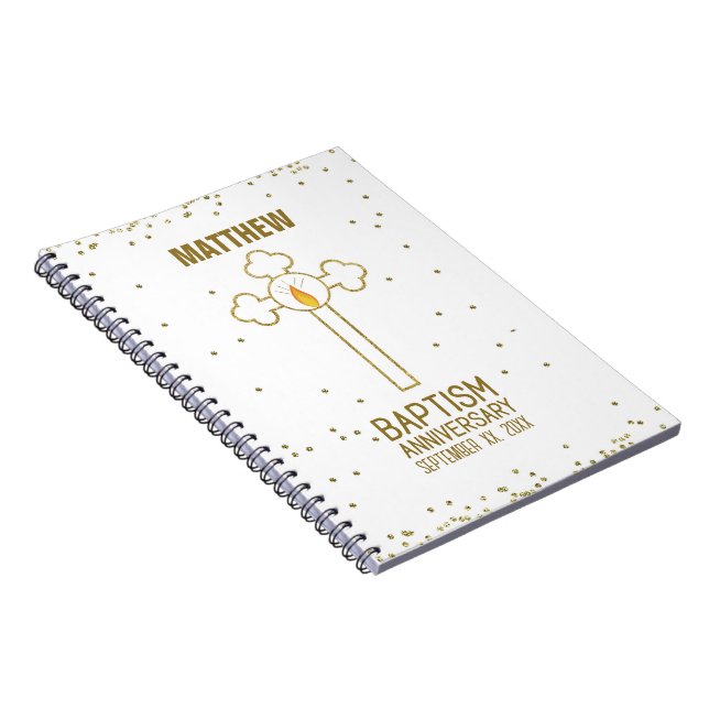 Caderno Espiral Aniversário da Cruz Dourada Batismo Personalizada (Lado Direito)