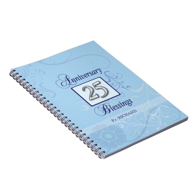 Caderno Espiral Aniversário de 25 em Azul e Prata (Lado Direito)