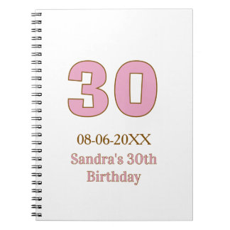 Caderno Espiral aniversário de 30 anos nome data cor-de-rosa ousad