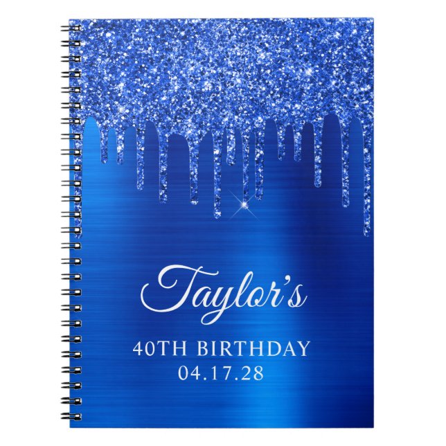 Caderno Espiral Aniversário de 40 anos de Glitter Azul Real (Frente)