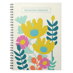 Caderno Espiral aniversário de 50 anos floral moderno colorido bon