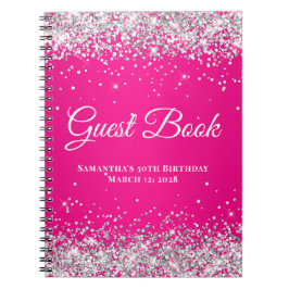 Caderno Espiral Aniversário de Boia Rosa Quente de Silver Glitter