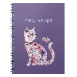 Caderno Espiral Aniversário de Gato Coração Floral Roxo Rosa