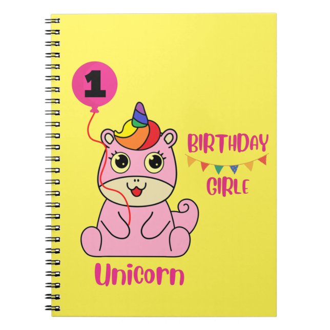 Caderno Espiral aniversário de uma menina unicórnio (Frente)