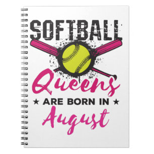 Caderno Espiral Aniversário do Softball Agosto Mulheres Jogadora d