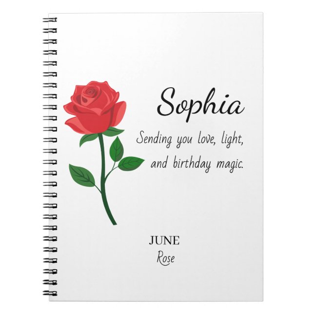 Caderno Espiral Aniversário Personalizado Rosa de Junho (Frente)