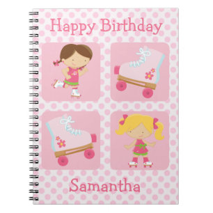 Caderno Espiral Aniversário quadrado do Rollerskating do rosa
