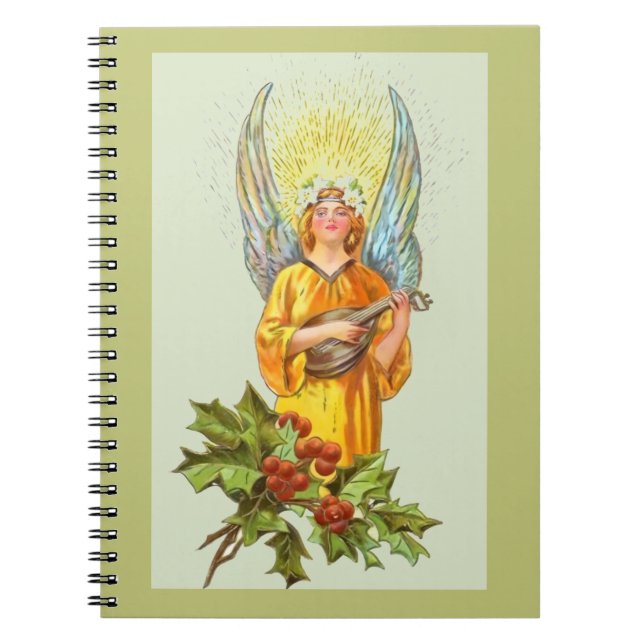 Caderno Espiral Anjo Com Azevinho E Bandolim  (Frente)