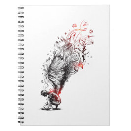 Caderno Espiral Anjo criativo com asas longas, desenho desenhado à